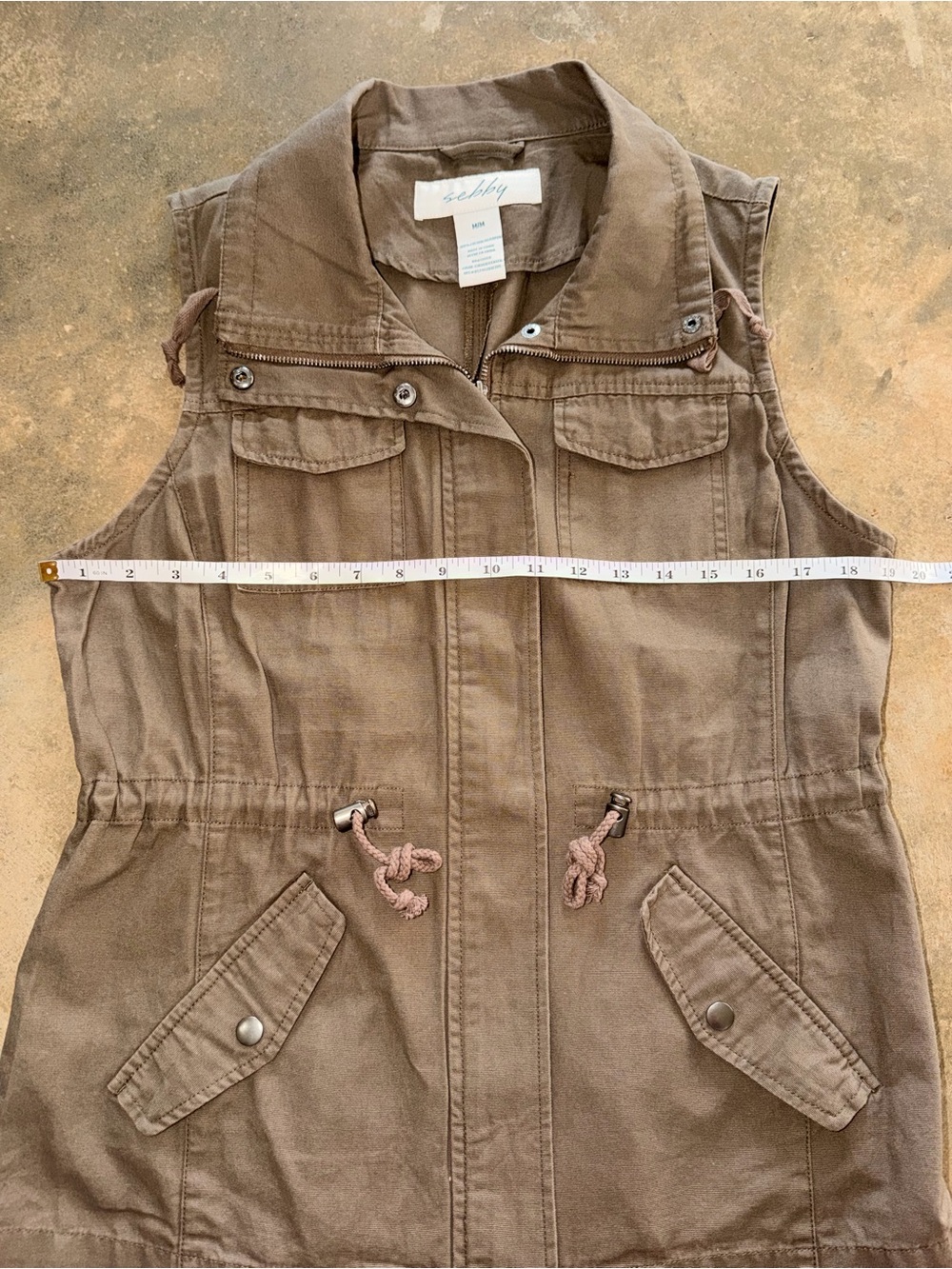 Sebby 100% Cotton Utility Cargo Vest Dark Olive Green Size M - Picture 7 of 11